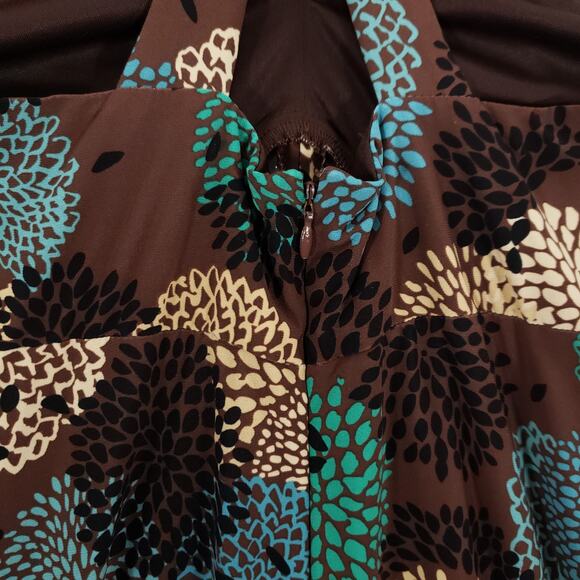 Nine West Dress Womens 4 Brown Multi Floral Boho Sleeveless Keyhole Back Midi - Picture 7 of 8